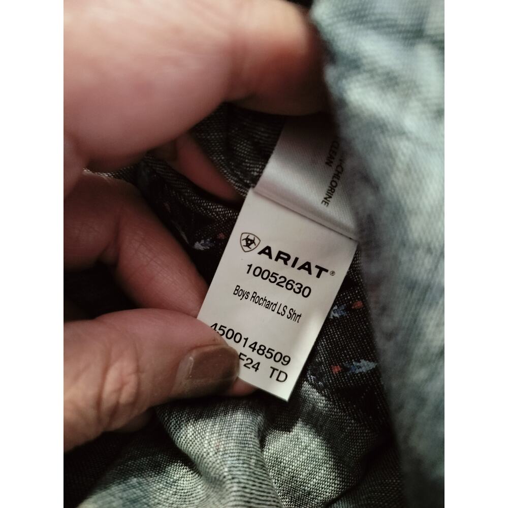 M1229) Ariat Boy's Rochard Chambray Blue Long Sleeve Western Shirt L (14-16) - Picture 9 of 10